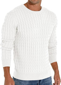 Askdeer Men's Pullover Sweater Crewneck Cable Knit Long Sleeve Sweater Classic Soft Knitted Sweaters with Ribbing Edge