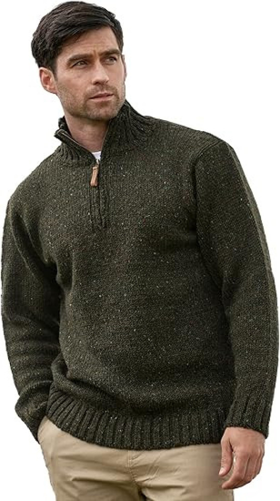 Aran Crafts Men's Irish Cable Knitted Half Zip Sweater