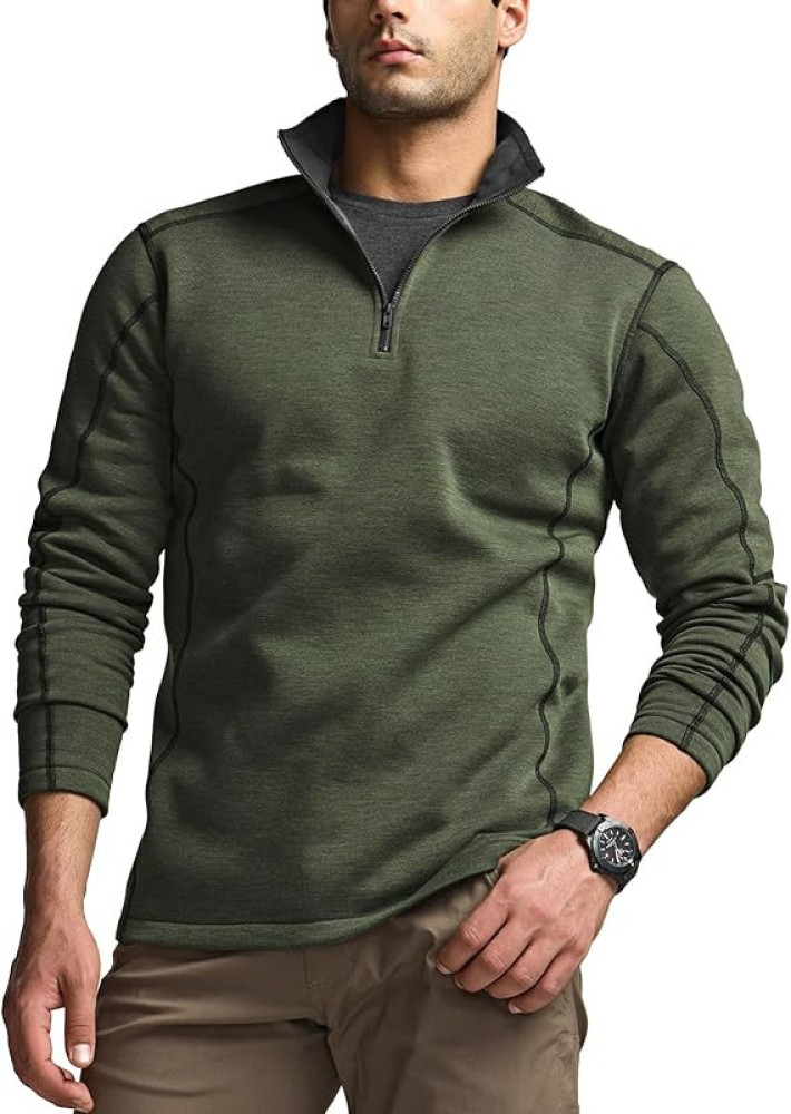 CQR Men's Thermal Fleece Quarter Zip Sweater, Outdoor Lightweight Long Sleeve Pullover, Casual Mock Neck Polo Sweaters